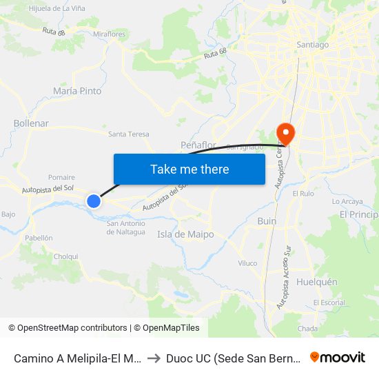 Camino A Melipila-El Monte to Duoc UC (Sede San Bernardo) map