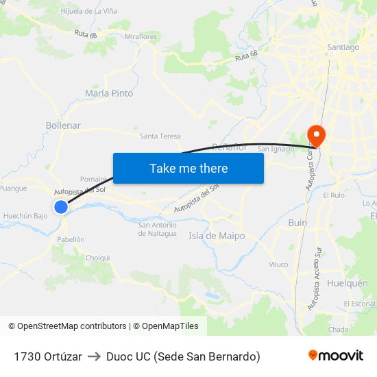 1730 Ortúzar to Duoc UC (Sede San Bernardo) map