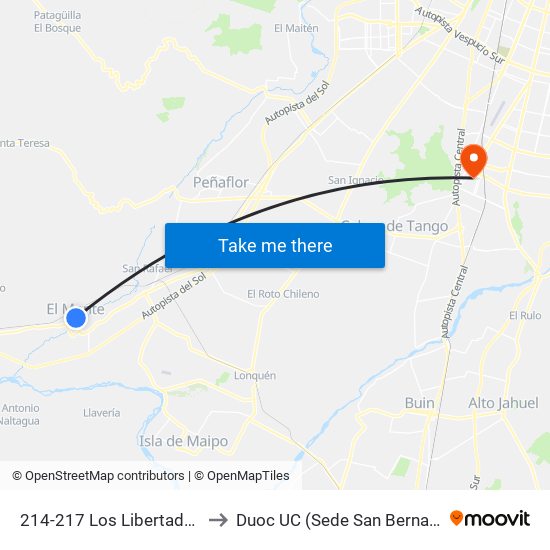 214-217 Los Libertadores to Duoc UC (Sede San Bernardo) map