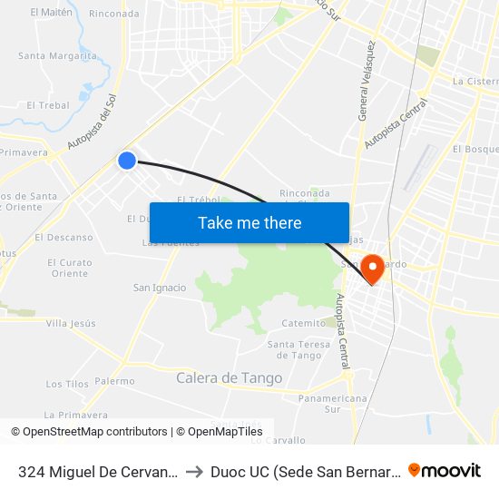 324 Miguel De Cervantes to Duoc UC (Sede San Bernardo) map