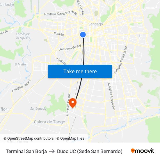 Terminal San Borja to Duoc UC (Sede San Bernardo) map