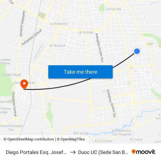 Diego Portales Esq. Josefa Portales to Duoc UC (Sede San Bernardo) map