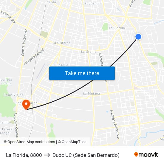 La Florida, 8800 to Duoc UC (Sede San Bernardo) map