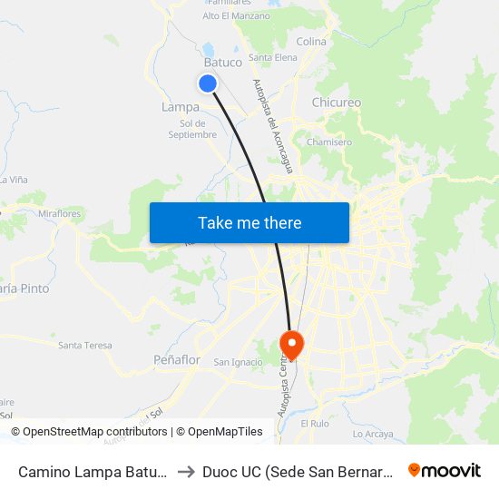 Camino Lampa Batuco to Duoc UC (Sede San Bernardo) map