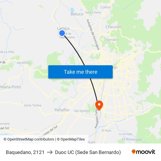 Baquedano, 2121 to Duoc UC (Sede San Bernardo) map