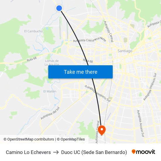 Camino Lo Echevers to Duoc UC (Sede San Bernardo) map