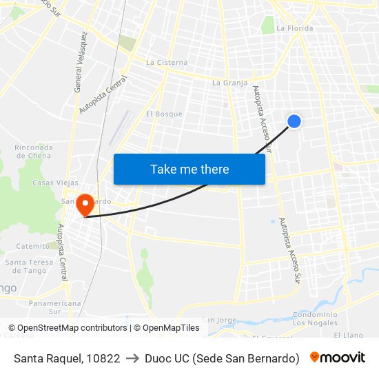 Santa Raquel, 10822 to Duoc UC (Sede San Bernardo) map