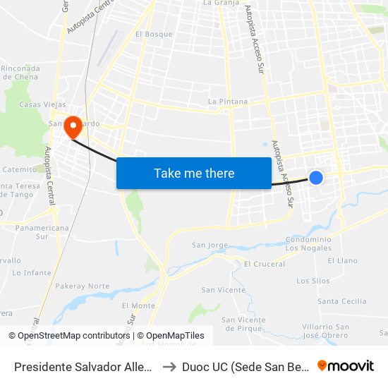 Presidente Salvador Allende, 044 to Duoc UC (Sede San Bernardo) map