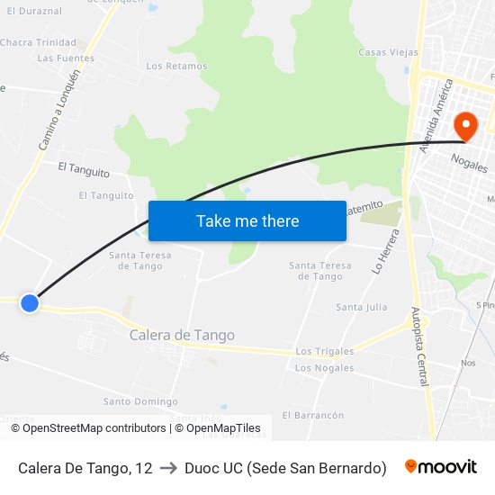 Calera De Tango, 12 to Duoc UC (Sede San Bernardo) map