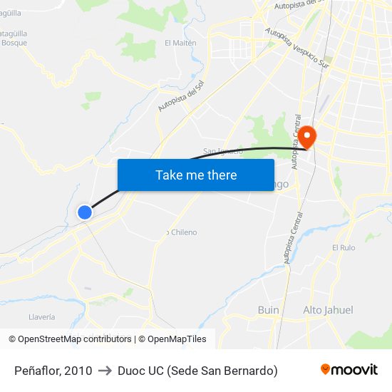 Peñaflor, 2010 to Duoc UC (Sede San Bernardo) map