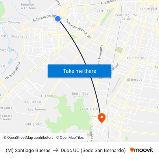 (M) Santiago Bueras to Duoc UC (Sede San Bernardo) map