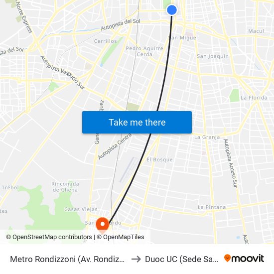 Metro Rondizzoni (Av. Rondizzoni Esq. Fábrica) to Duoc UC (Sede San Bernardo) map