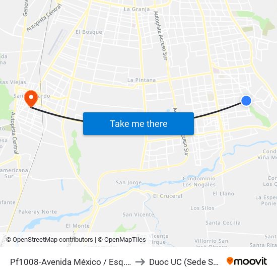 Pf1008-Avenida México / Esq. Cerro Sn.Cristóbal to Duoc UC (Sede San Bernardo) map