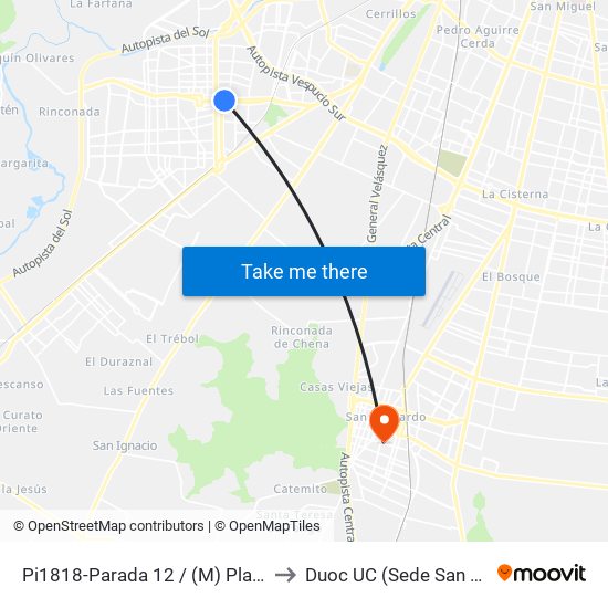 Pi1818-Parada 12 / (M) Plaza De Maipú to Duoc UC (Sede San Bernardo) map