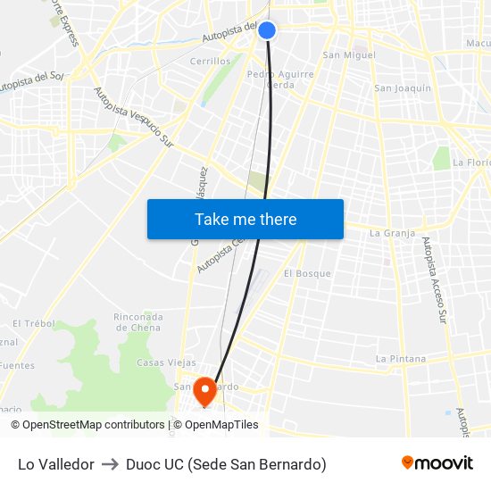 Lo Valledor to Duoc UC (Sede San Bernardo) map