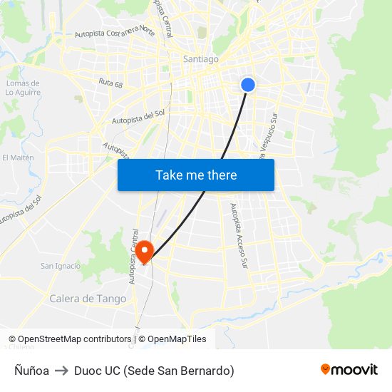 Ñuñoa to Duoc UC (Sede San Bernardo) map