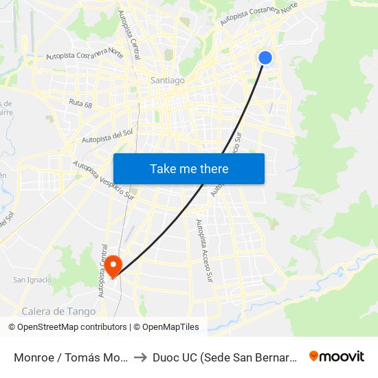 Monroe / Tomás Moro to Duoc UC (Sede San Bernardo) map