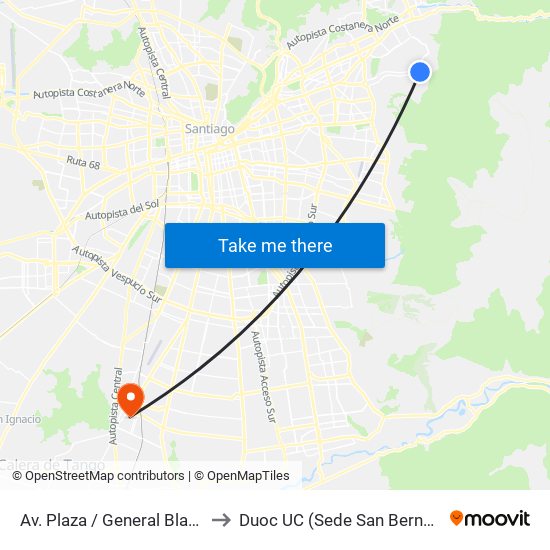 Av. Plaza / General Blanche to Duoc UC (Sede San Bernardo) map