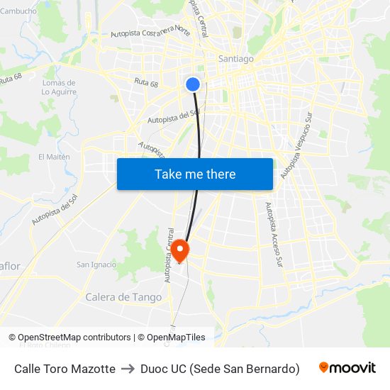 Calle Toro Mazotte to Duoc UC (Sede San Bernardo) map