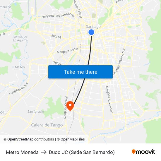 Metro Moneda to Duoc UC (Sede San Bernardo) map