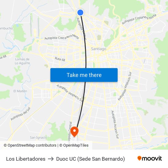 Los Libertadores to Duoc UC (Sede San Bernardo) map