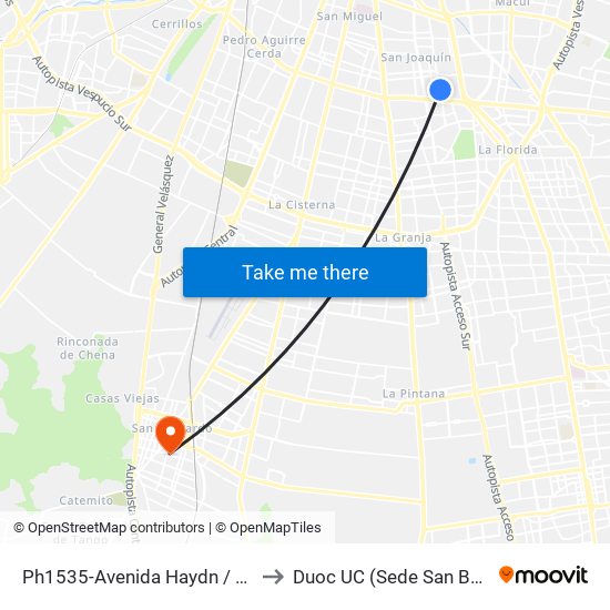 Ph1535-Avenida Haydn / Esq. Llico to Duoc UC (Sede San Bernardo) map