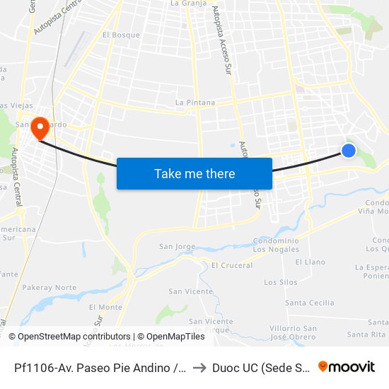 Pf1106-Av. Paseo Pie Andino / Esq. Cerro Pochoco to Duoc UC (Sede San Bernardo) map