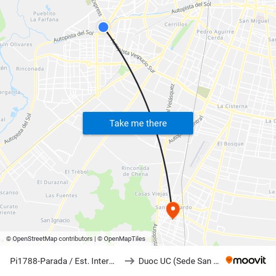 Pi1788-Parada / Est. Intermodal Del Sol to Duoc UC (Sede San Bernardo) map