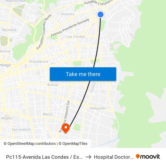 Pc115-Avenida Las Condes / Esq. Psje. Las Condes to Hospital Doctor Luis Tisné map
