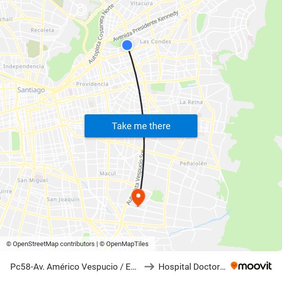 Pc58-Av. Américo Vespucio / Esq. Av. Pdte. Riesco to Hospital Doctor Luis Tisné map
