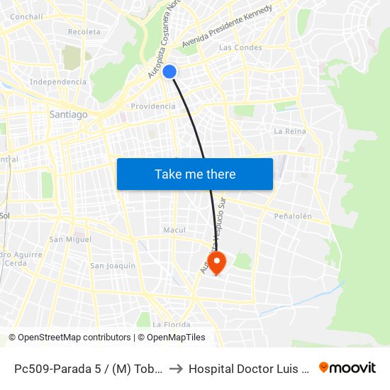 Pc509-Parada 5 / (M) Tobalaba to Hospital Doctor Luis Tisné map