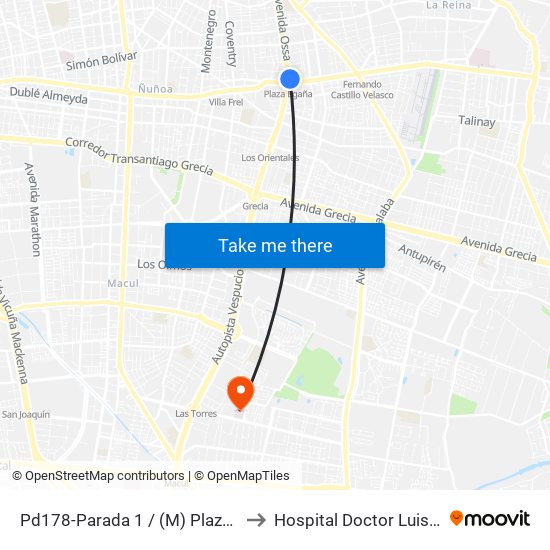 Pd178-Parada 1 / (M) Plaza Egaña to Hospital Doctor Luis Tisné map