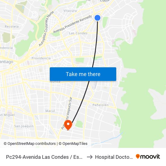 Pc294-Avenida Las Condes / Esq. Av. Padre H. Central to Hospital Doctor Luis Tisné map