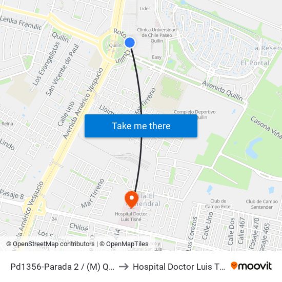 Pd1356-Parada 2 / (M) Quilín to Hospital Doctor Luis Tisné map