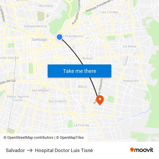 Salvador to Hospital Doctor Luis Tisné map