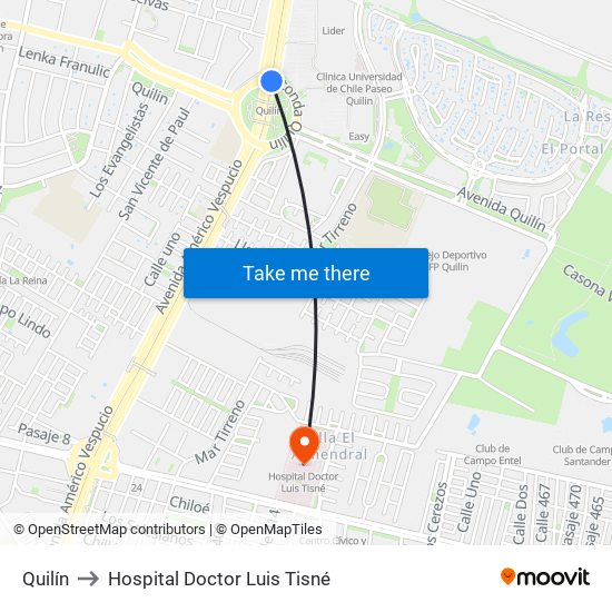 Quilín to Hospital Doctor Luis Tisné map