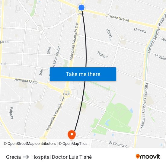 Grecia to Hospital Doctor Luis Tisné map