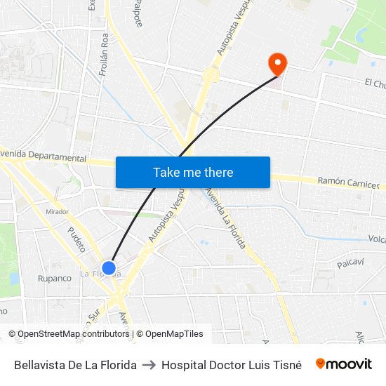 Bellavista De La Florida to Hospital Doctor Luis Tisné map