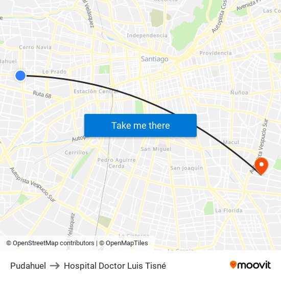 Pudahuel to Hospital Doctor Luis Tisné map