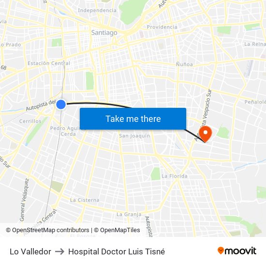 Lo Valledor to Hospital Doctor Luis Tisné map