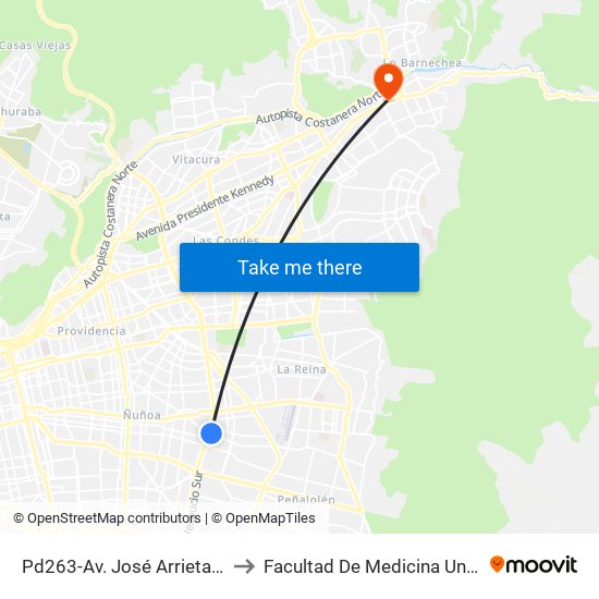 Pd263-Av. José Arrieta / Esq. Av. A. Vespucio to Facultad De Medicina Universidad Del Desarrollo map