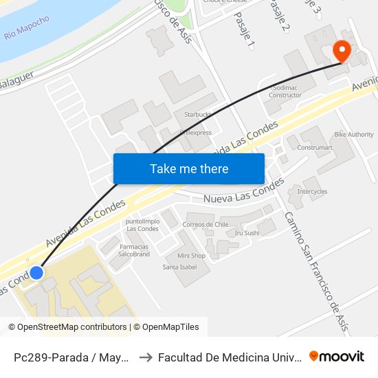 Pc289-Parada / Mayflower - Dunalastair to Facultad De Medicina Universidad Del Desarrollo map