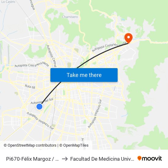 Pi670-Félix Margoz / Esq. Los Copihues to Facultad De Medicina Universidad Del Desarrollo map