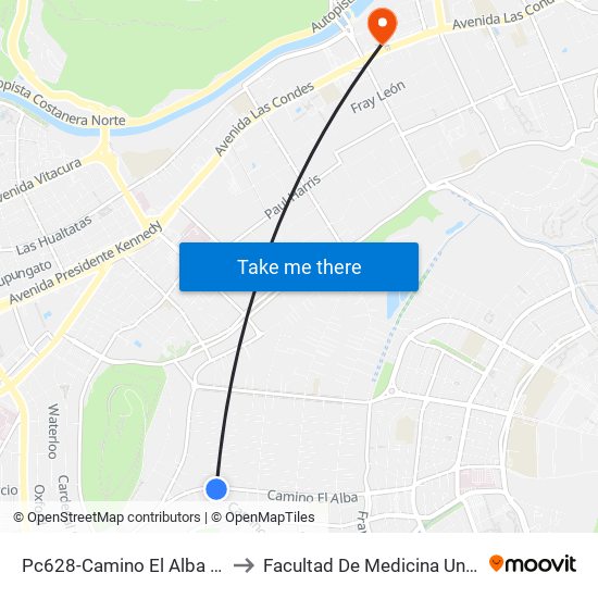 Pc628-Camino El Alba / Esq. Camino Mirasol to Facultad De Medicina Universidad Del Desarrollo map