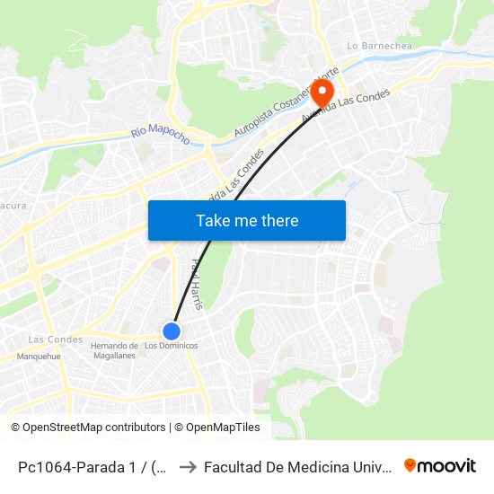 Pc1064-Parada 1 / (M) Los Dominicos to Facultad De Medicina Universidad Del Desarrollo map