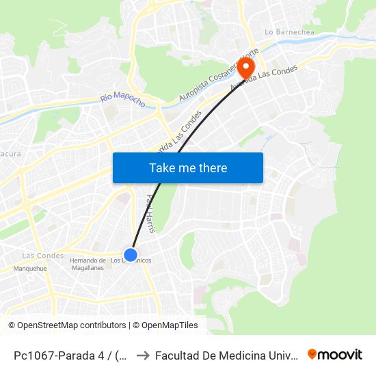 Pc1067-Parada 4 / (M) Los Dominicos to Facultad De Medicina Universidad Del Desarrollo map