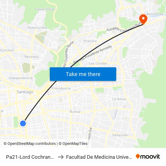 Pa21-Lord Cochrane / Esq. Victoria to Facultad De Medicina Universidad Del Desarrollo map