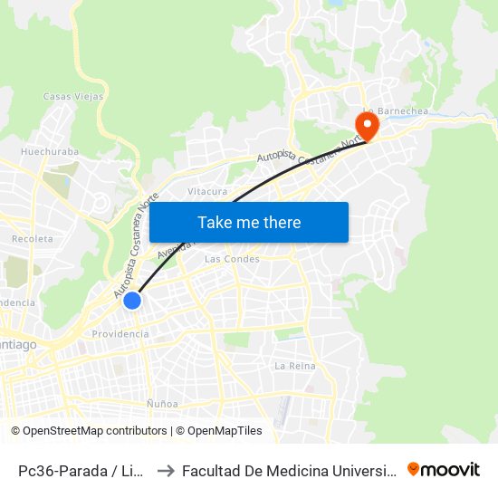 Pc36-Parada / Liceo Tajamar to Facultad De Medicina Universidad Del Desarrollo map