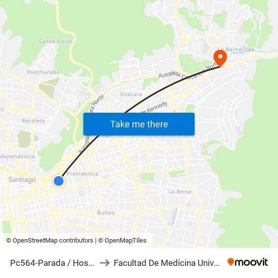 Pc564-Parada / Hospital Del Salvador to Facultad De Medicina Universidad Del Desarrollo map