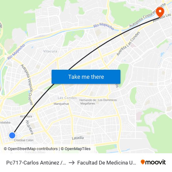 Pc717-Carlos Antúnez / Esq. Avenida El Bosque to Facultad De Medicina Universidad Del Desarrollo map